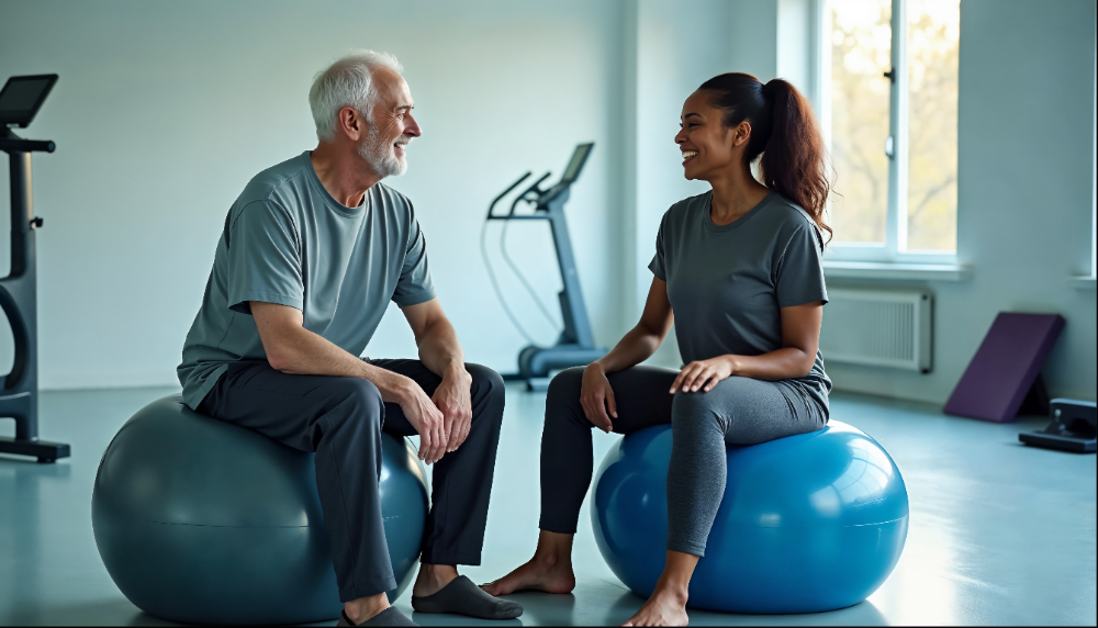Physical Therapist helping elderyly man